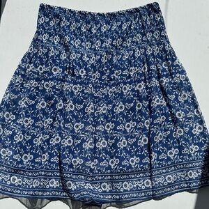 Max Studio Navy Blue Floral Smocked Mini Skirt